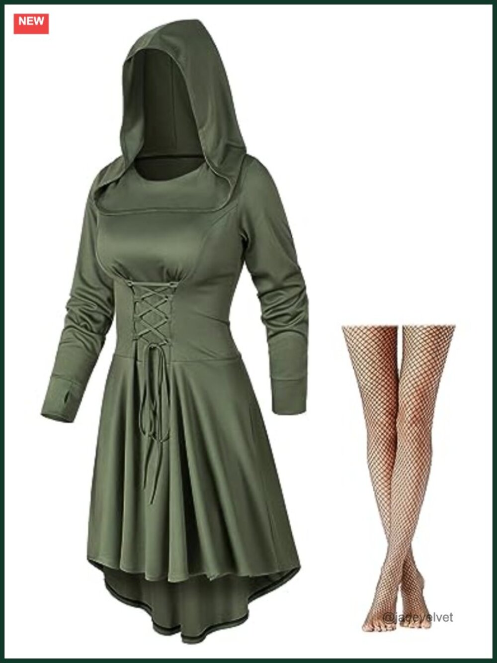Women's Medieval High Low Hooded Cloak Dress Corset Vampire Costume Set with